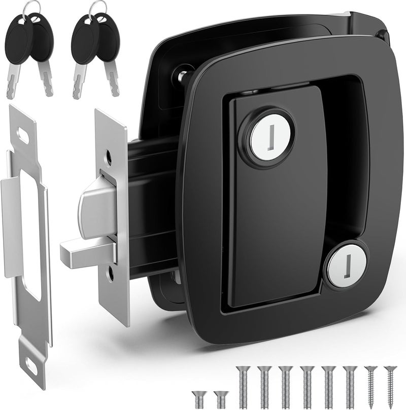 BEBOBLY RV Door Lock Replacement, Aluminum Alloy Upgraded Lighter RV Door Latch with Paddle Deadbolt & 4 Keys, 100% Metal Camper Door Locks, RV Entry Door Lock for Travel Trailers Cargo Hauler, Black - Image 1